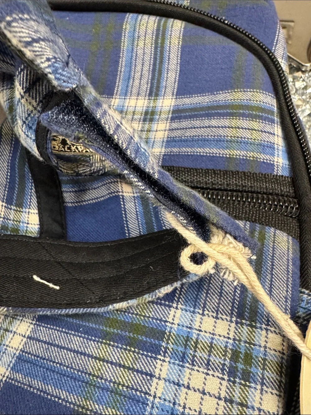 Backpacker Blue Plaid full size Backpack with Matching Cap NWT